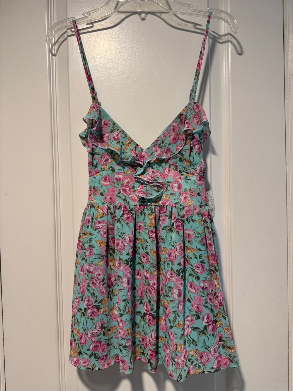 Kirra Turquoise Floral Slip top with Pink Roses